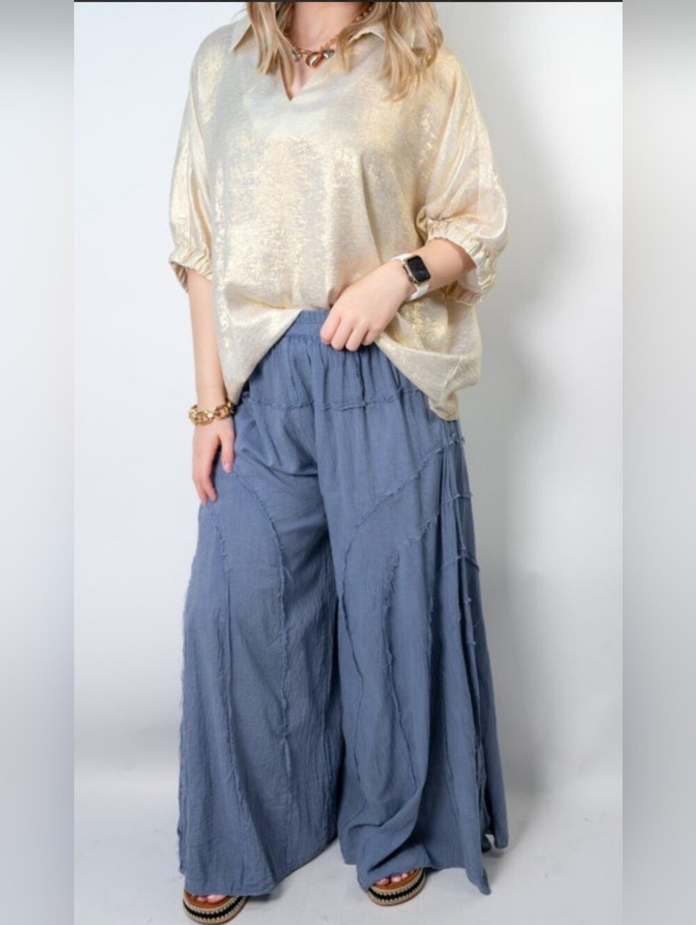 Going In Circles Flowing Wide-Leg Crinkle Denim
